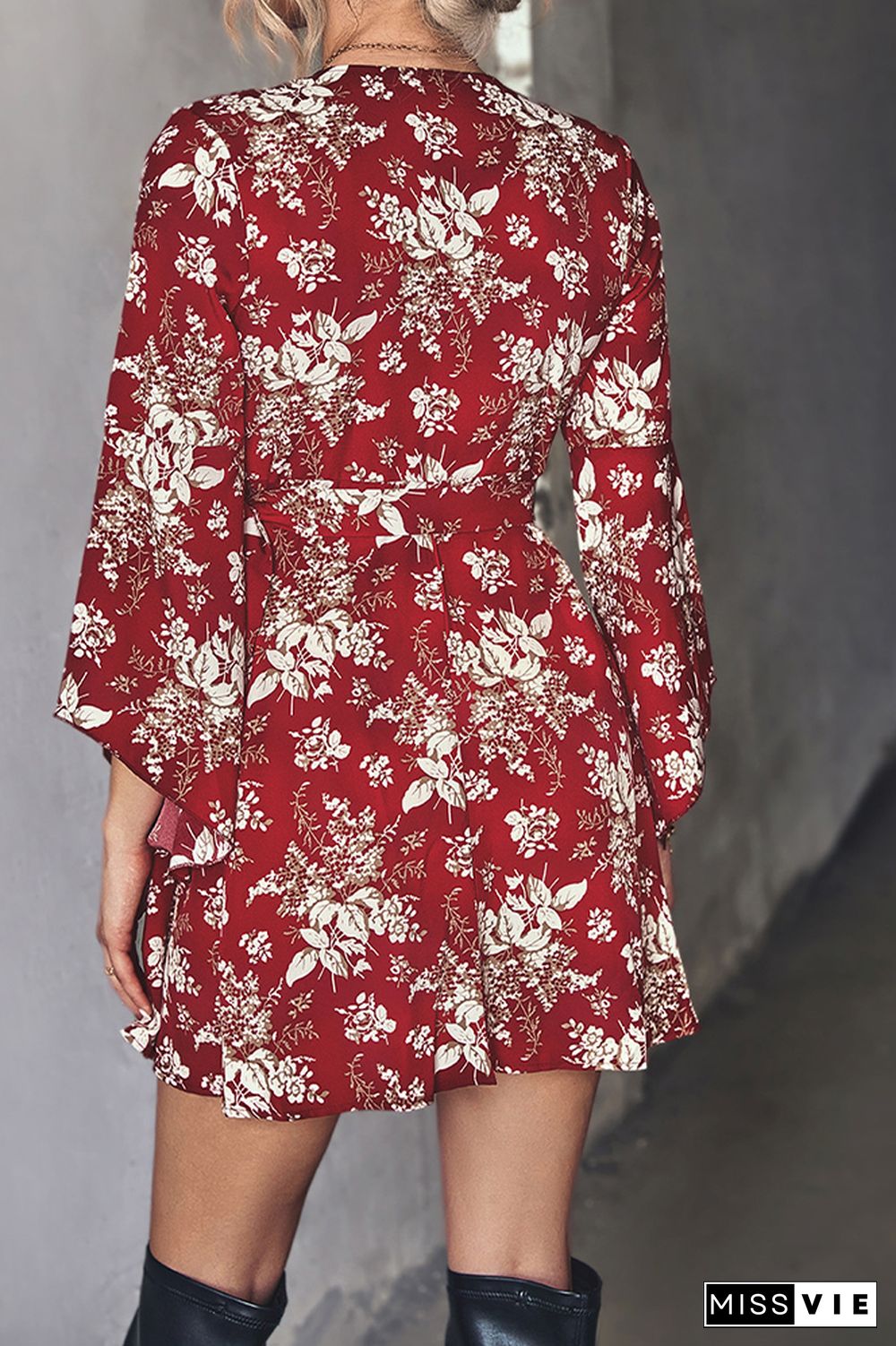 Surplice V Neck Flare Floral Dress