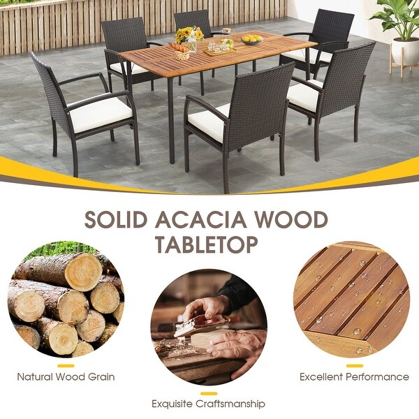 Costway Patio Rectangular Acacia Wood Dining Table with 1.9''Umbrella