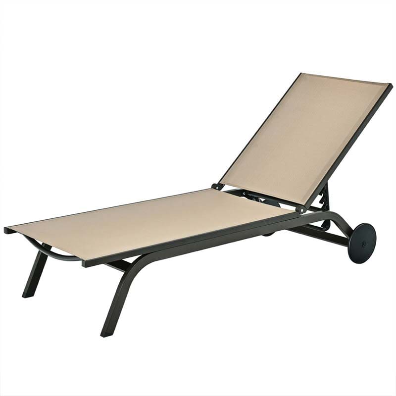 Aluminum Patio Chaise Lounge Chair with Wheels, 6-Position Fabric Outdoor Sun Lounger for Pool Beach Deck Yard