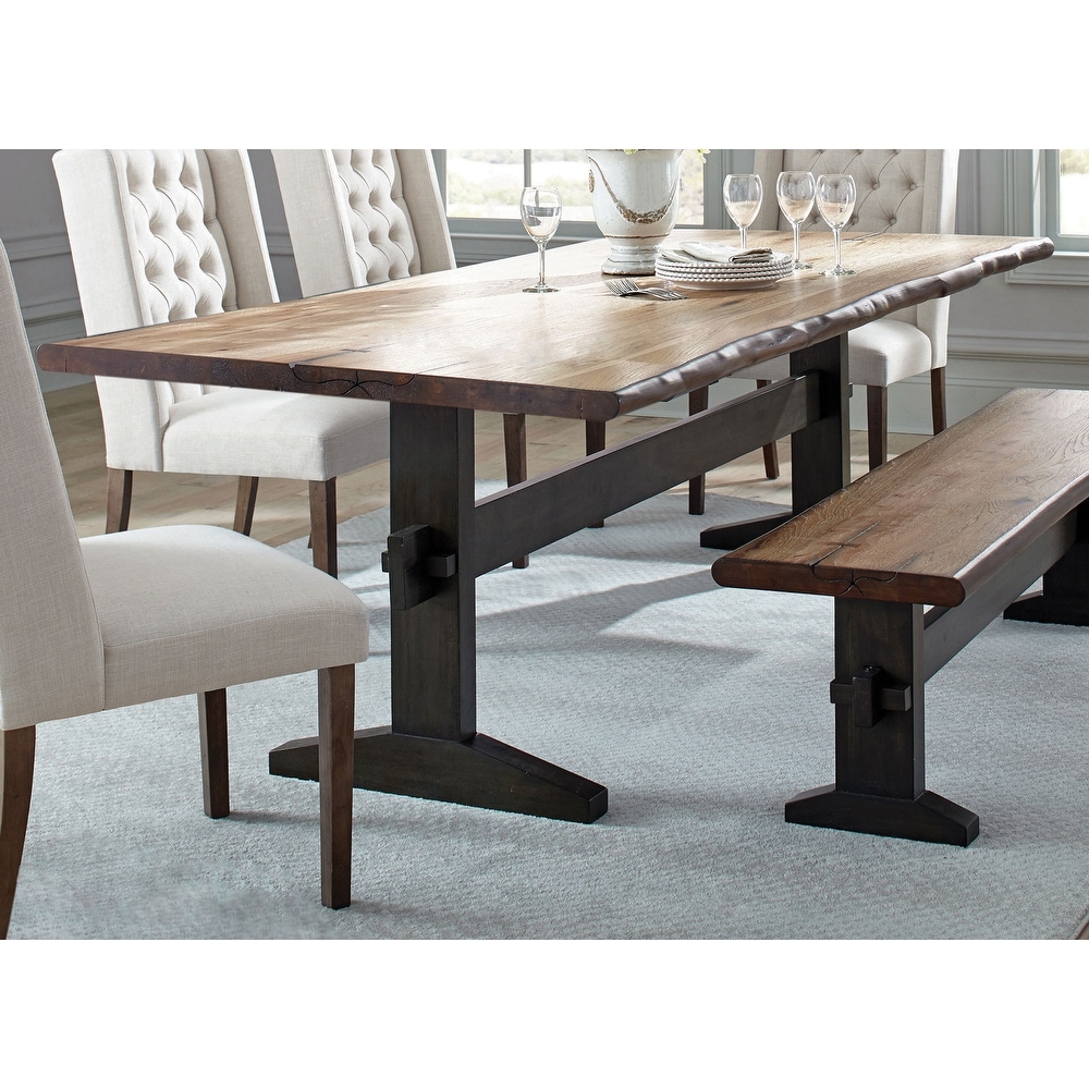 Coaster Furniture Bexley Live Edge Trestle Dining Table Natural Honey and Espresso   90.00'' x 42.00'' x 30.00''