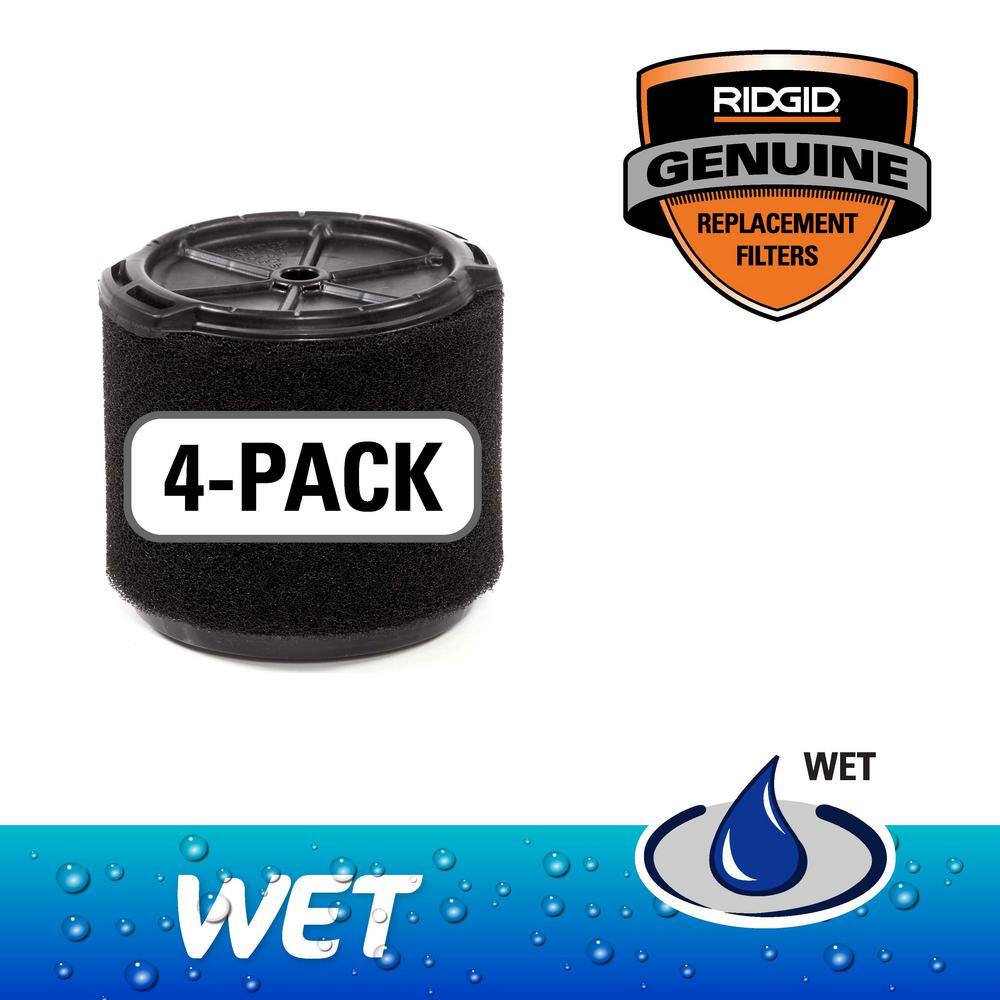 RIDGID Wet Application Foam Filter for 3 to 4.5 Gallon RIDGID WetDry Shop Vacuums (4-Pack) VF3700A