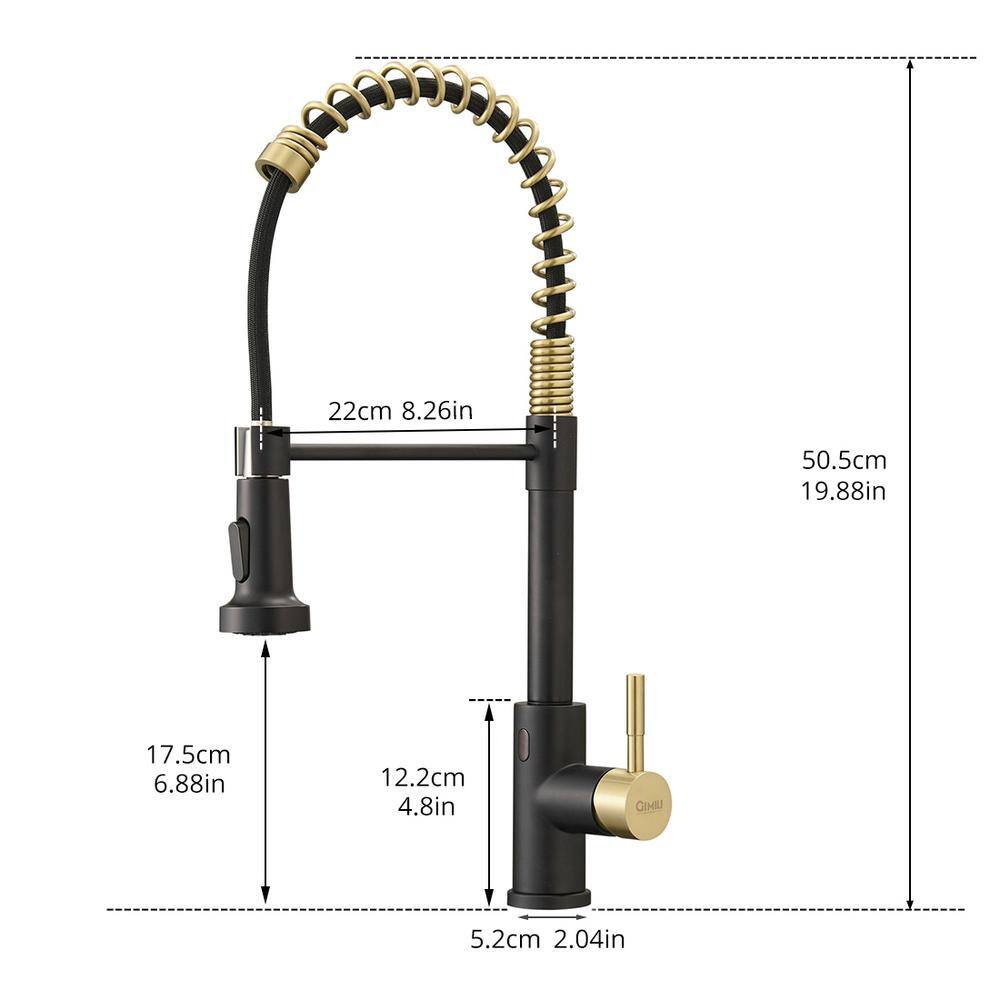 Boyel Living Single-Handle Touchless Sensor Gooseneck Pull-Down Sprayer Kitchen Faucet in Matte Black and Brushed Gold BMIS2252BG