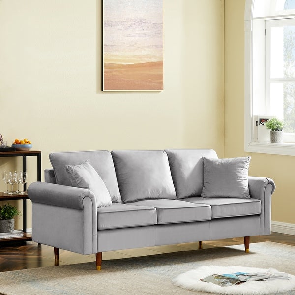 3 Seater Velvet Sofa with 2 Pillows