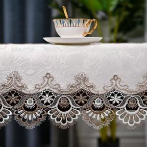 ZMNSZBD beige embroidered lace tablecloth lace coffee table set oval hollow fabric tablecloth (20 ''X43'')