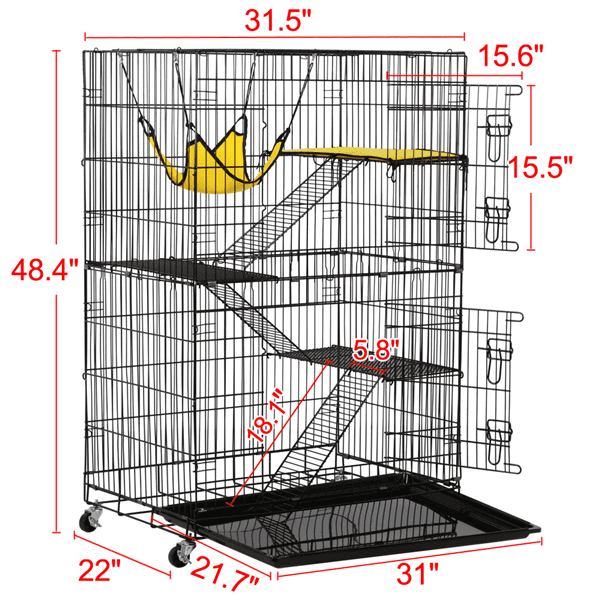 Topeakmart 4-Tier Playpen Cat Cage， Black， 48