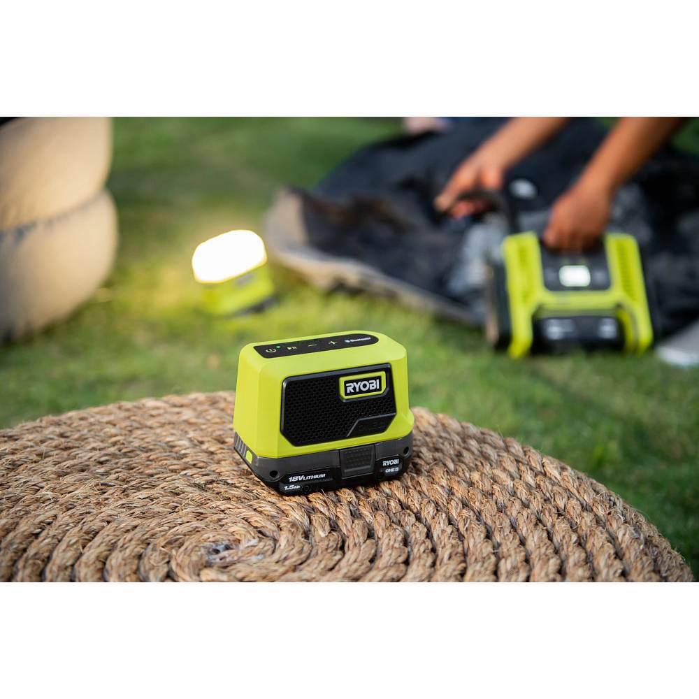 RYOBI ONE+ 18V Cordless 3-Tool Campers Kit with Area Light Bluetooth Speaker 4 in. Clamp Fan 1.5 Ah Battery and Charger PCL1303K1N