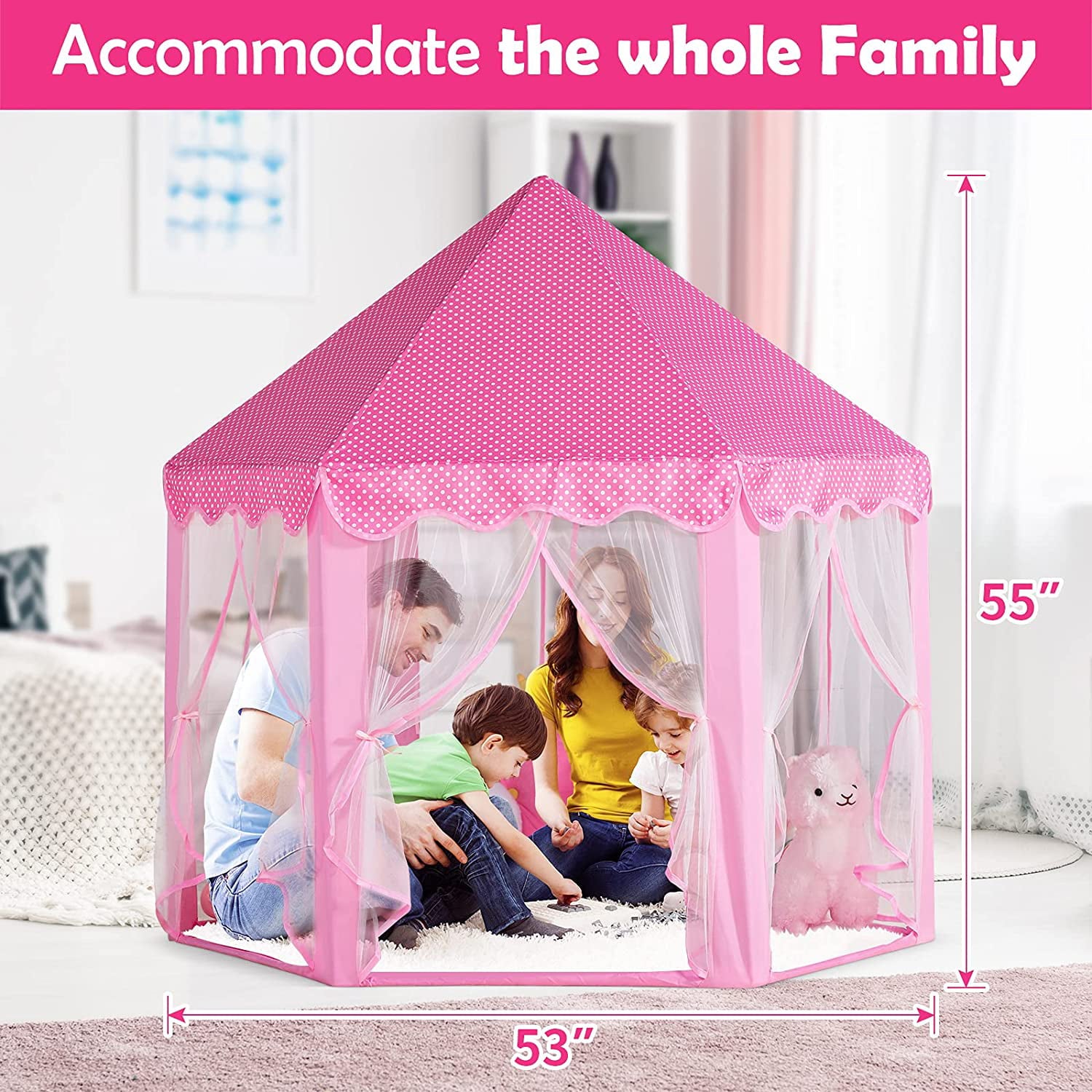 Princess Castle Tent Glow in the Dark, Kids Play Tent Toys for 1 2 3 Year Old Girl, Pop Up Portable Children Teepee Playhouse for Indoor and Outdoor, Gifts for Birthday Party Activities