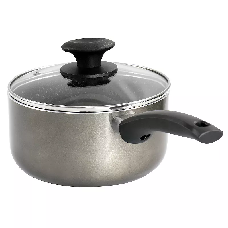 Oster Cocina 2.5 Quart Merrion Nonstick Aluminum Saucepan with Lid in Metallic Grey