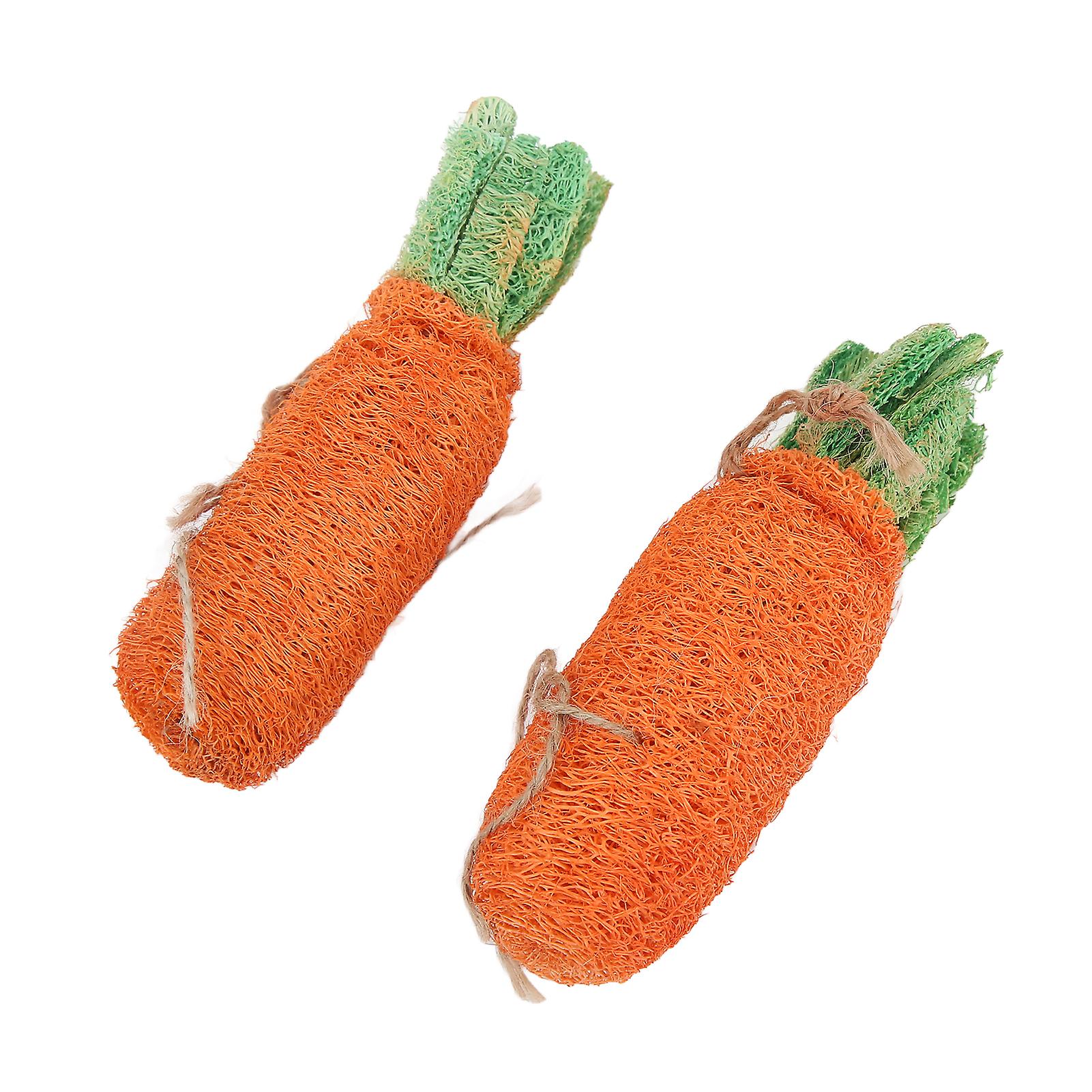 2pcs Rabbit Carrot Chew Toy Teeth Cleaning Loofah Rabbit Toys With Lanyard For Rabbit Hamster