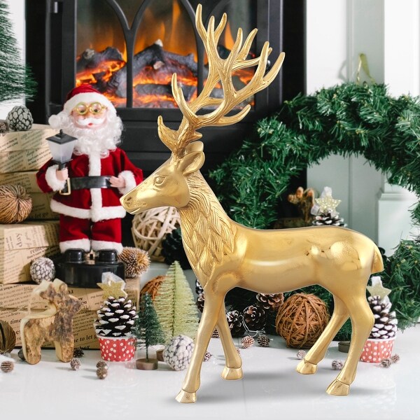 Costway Standing Reindeer Statue Aluminum Deer Sculpture for Indoors