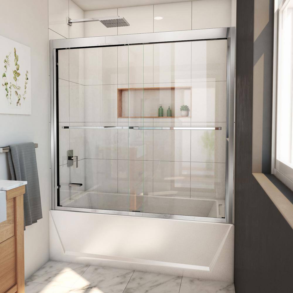 DreamLine Duet Plus 55- 59 in. W x 58 in. H Sliding Semi Frameless Tub Door in Chrome SHDR-1860580-01