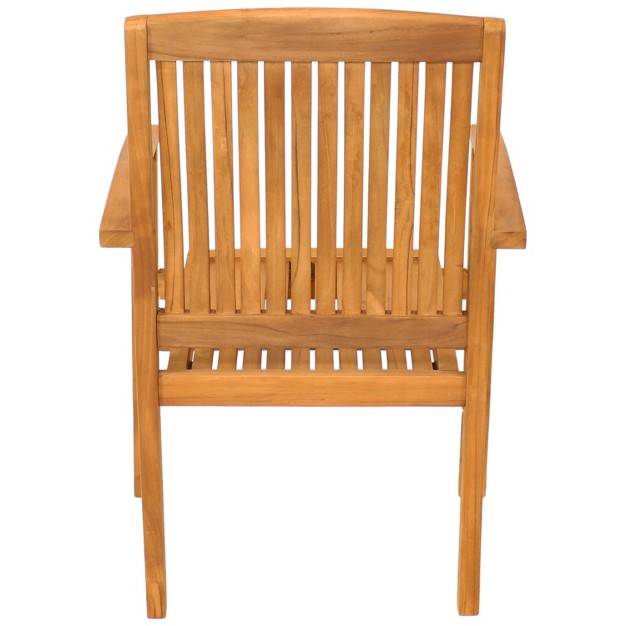 Sunnydaze Outdoor Solid Teak Wood Slat back Patio Dining Armchair