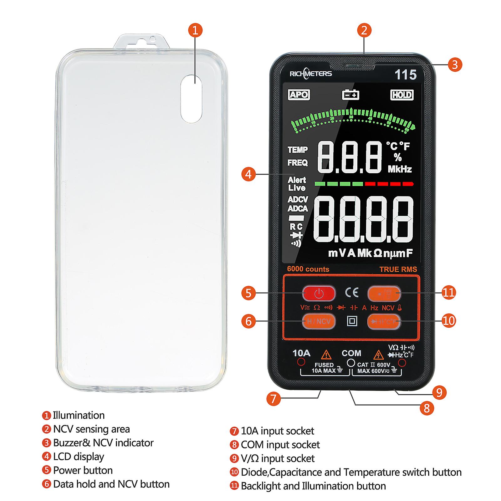 Rm115 Digital Multimeter 6000 Counts True Rms A C/dc Voltage /capacitance/resistance/diode Voltmeter Measuring Meter Multimeter