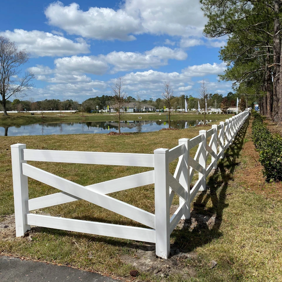 Factory Outlet Ranch Rail Fencing Horse Post Yard Garden Supplies Farm White Cross Rail Plastic PVC Vinyl Fence