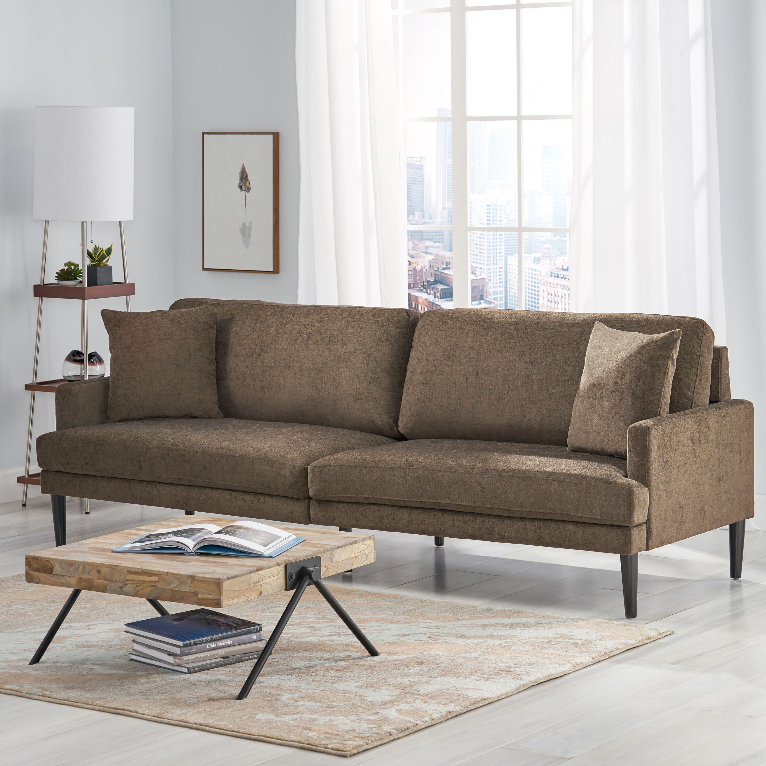 Adut Contemporary 3 Seater Fabric Sofa with Accent Pillows