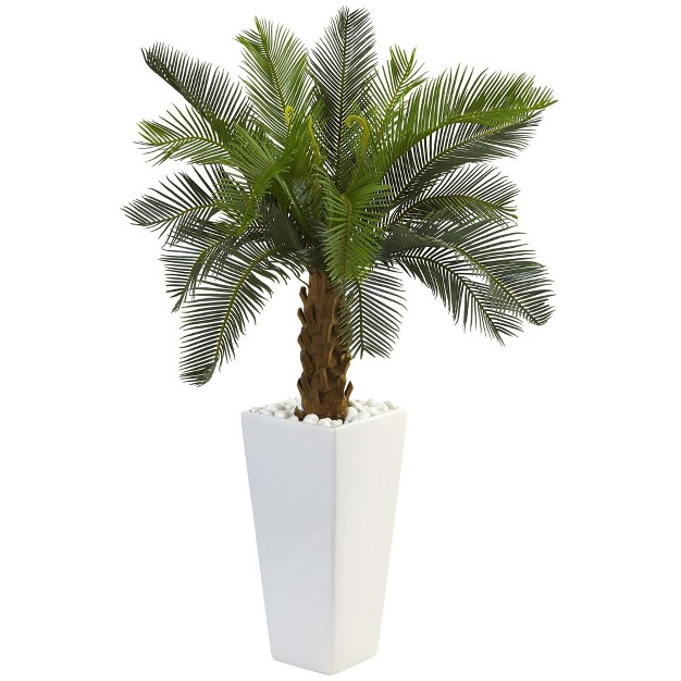 Nearly Natural 3-ft Cycas Tree In White Tower Planter