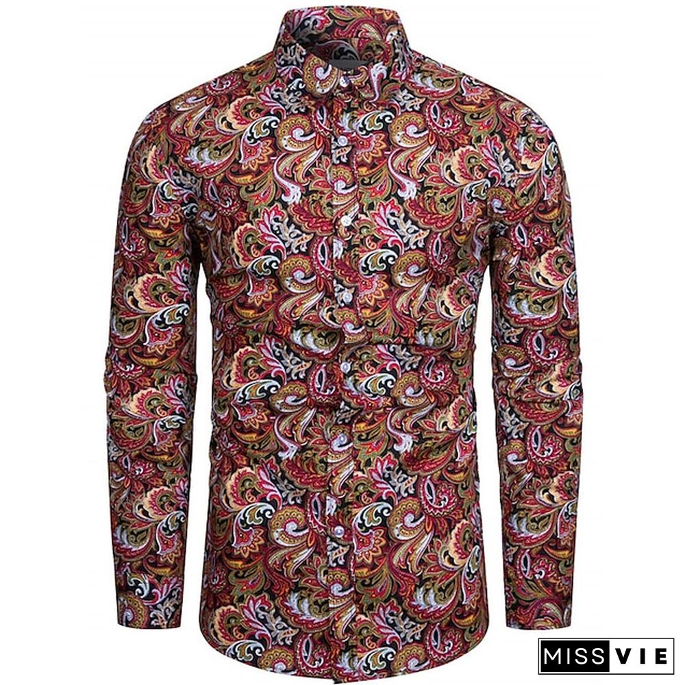 Men's Shirt Boho Shirt Floral Paisley Graphic Prints Turndown Black Red Purple Green Outdoor Street Long Sleeve Print Button-Down Clothing Apparel Sports Fashion Streetwear Designer