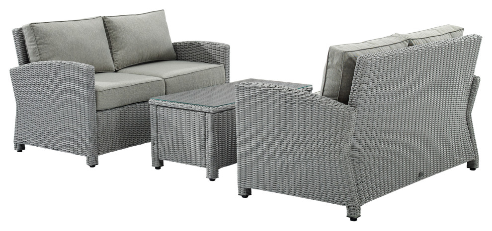 Bradenton 3 Piece Outdoor Wicker Conversation Set   Tropical   Outdoor Lounge Sets   by Crosley  Houzz