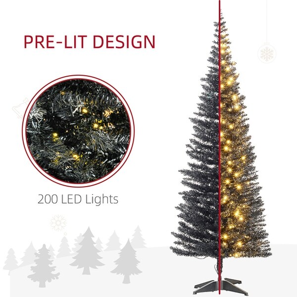 HOMCOM 6' Tall PreLit Slim Noble Fir Artificial Christmas Tree with Realistic Branches，200 Warm White LED Lights and 390 Tips