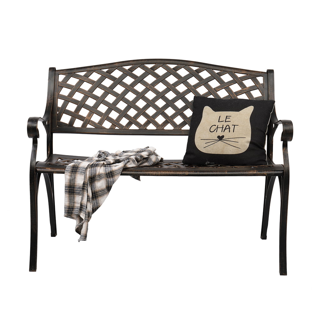 Zimtown 40.5 in Garden Iron Bench, with Armrests for Backyard, Patio, Garden, Outdoor Lounge Furniture, Bronze