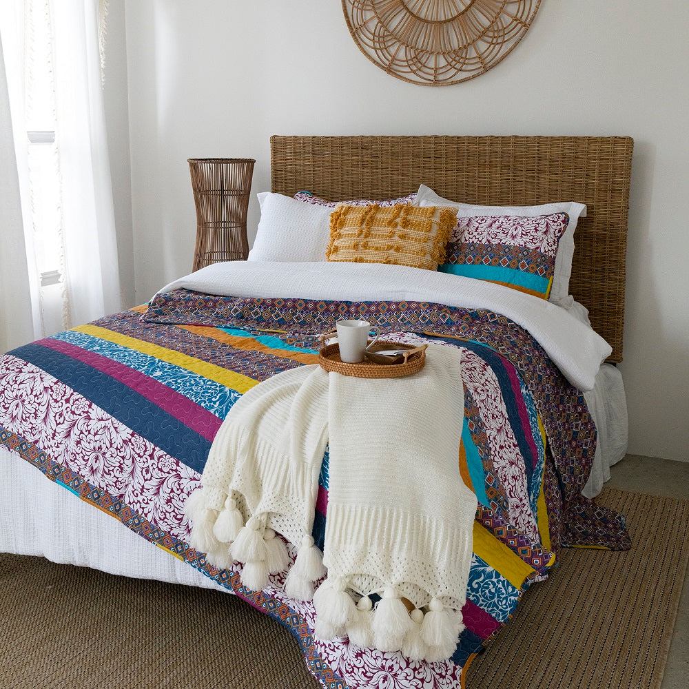 Bedding Bundle: Haniya Comforter Set + Boho Stripe Quilt Set