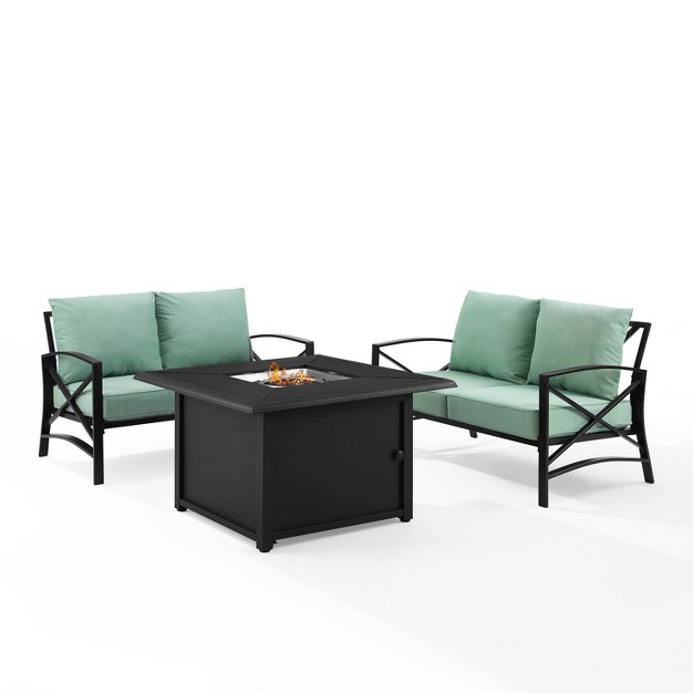 Kaplan 3pc Outdoor Conversation Set With Fire Table amp 2 Loveseats Mist Crosley