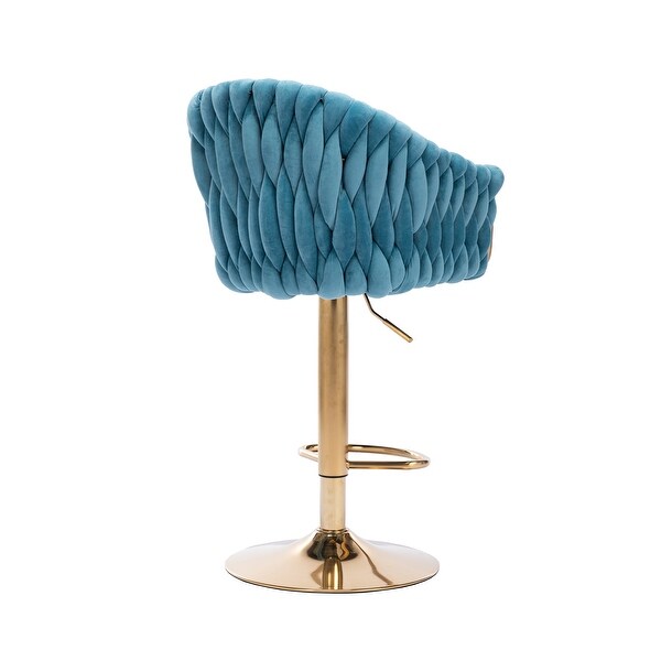 Velvet Swivel Upholstered Adjustable Height Bar Stools With Metal Footrest