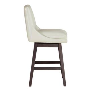 OSP Home Furnishings Allingham 39 in. Dark Walnut Wood Frame Swivel Counter Bar Stool with Cream Faux Leather Seat ALH26DW-PD28