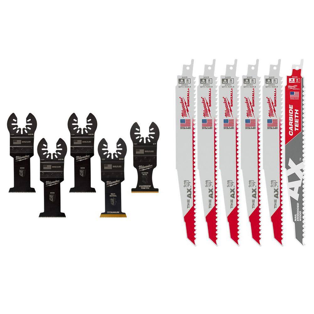 MW Multi-Tool Oscillating Blade Pack with AX Sawzall Blades and Carbide Blade (11-Piece) 49-10-9122-48-00-5026T