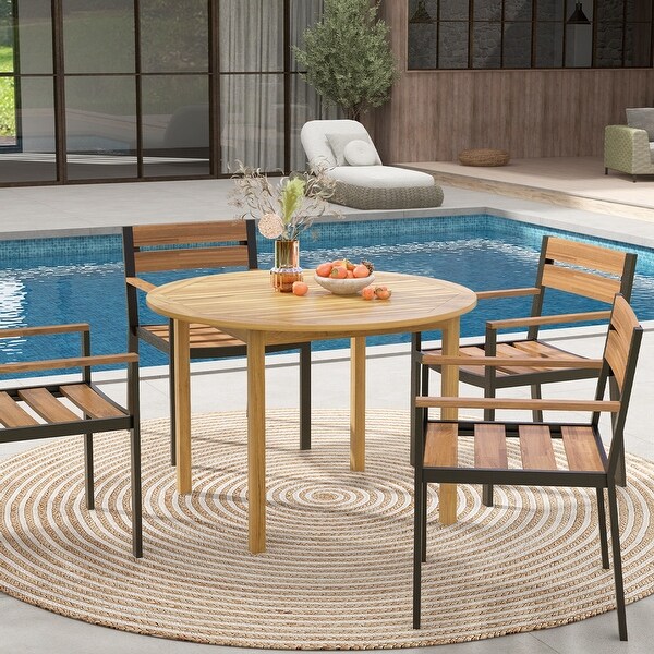 Costway Patio Dining Table Acacia Wood Round Outdoor Bistro Table