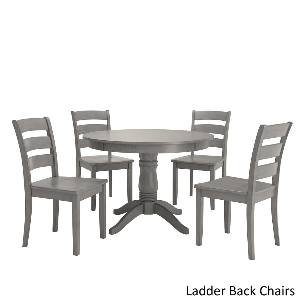 Wilmington II Round Pedestal Base Antique Grey 5 Piece Dining Set by iNSPIRE Q Classic