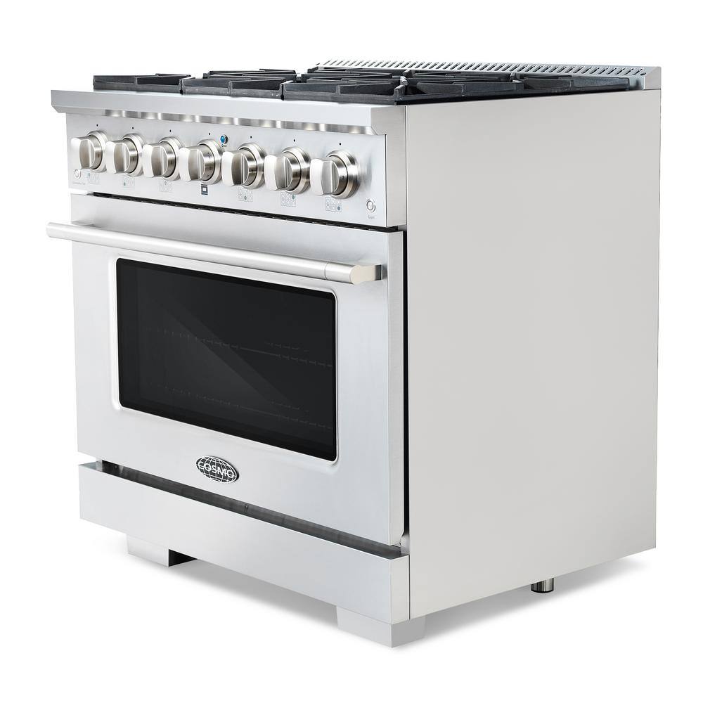 Cosmo 36 in. 4.5 cu. ft. Gas Range with 6-Burners and Cast Iron Grates in Stainless Steel with Black Custom Handle Knob Kit COS-2PKG-174