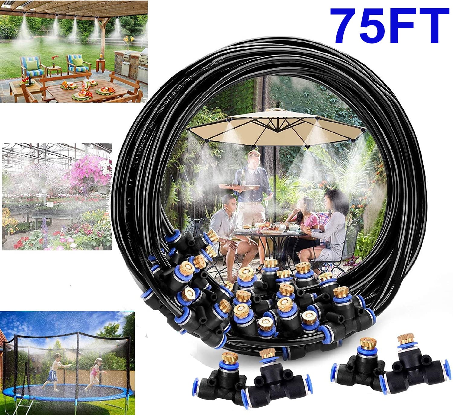 Misting System， Outdoor Misting Cooling System for Patio， 75.46FT (23M) Misting Line + 25 Brass Mist Nozzles Brass Adapter for Patio Garden Trampoline Greenhouse