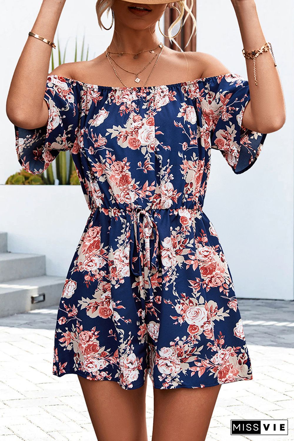 Off Shoulder Floral One Piece Romper