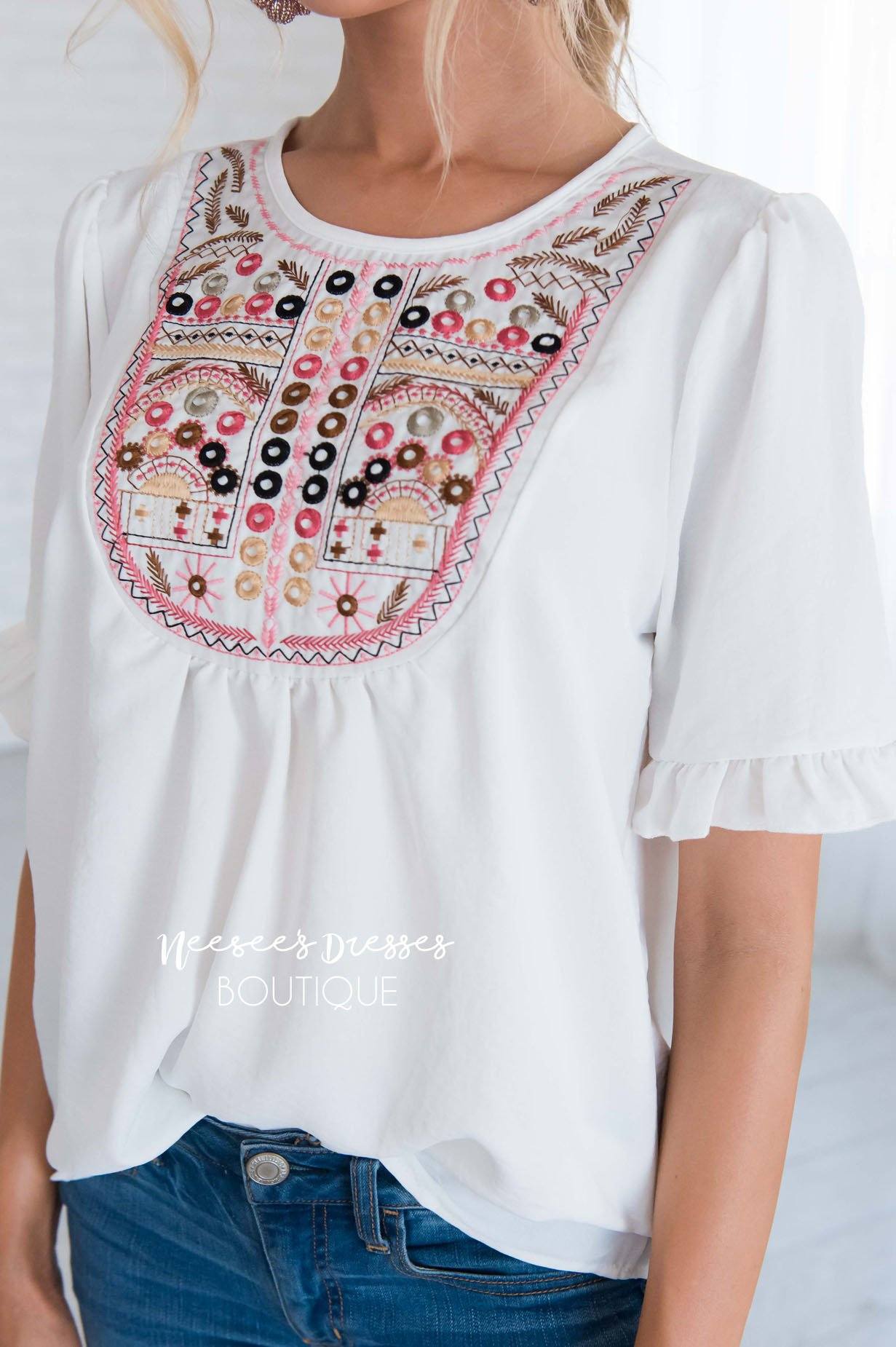 Let's Be Happy Embroidered Top