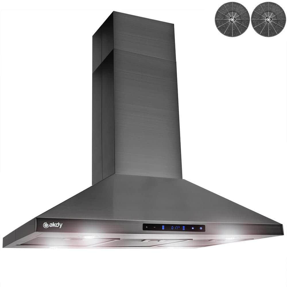 Golden Vantage 36 in 343 CFM Convertible Island Mount Range Hood with Lights and Touch Control in Black Stainless Steel