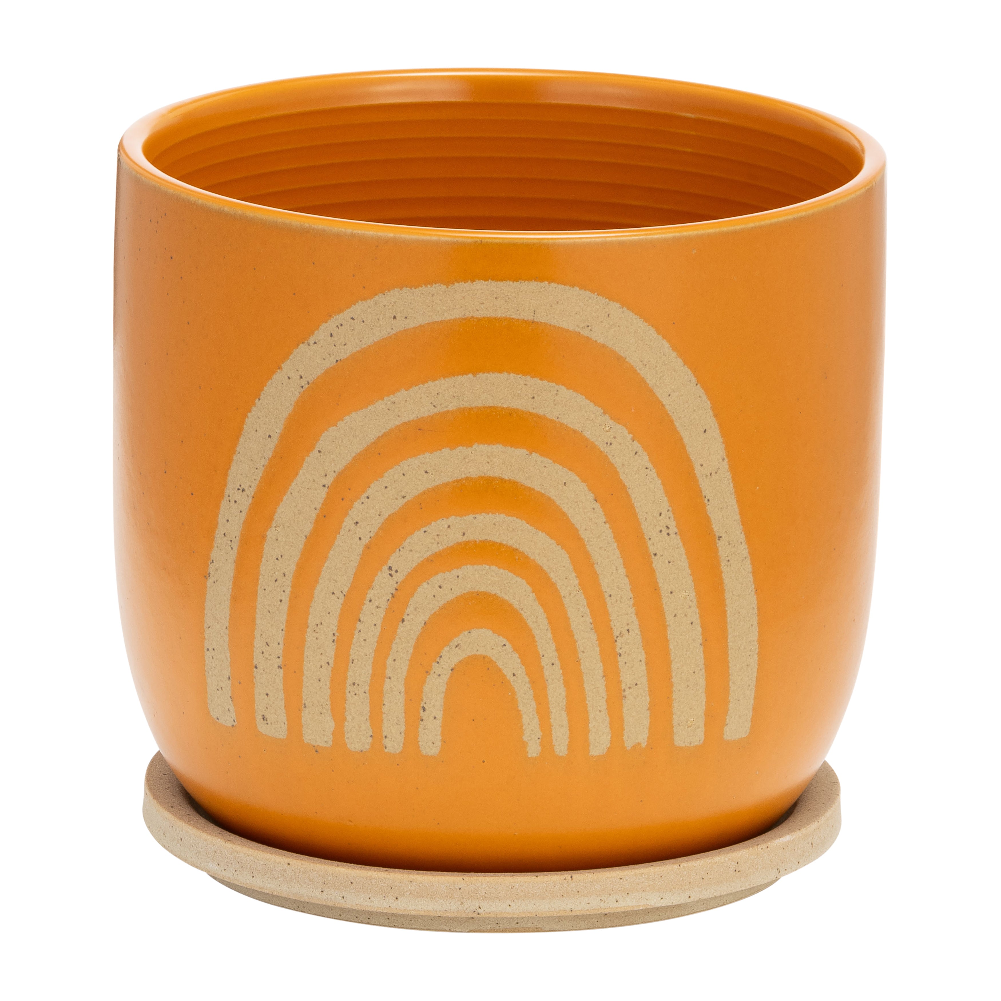 Sagebrook Home Ceramic 8" Arch Planter With Saucer, Orange, Round, Ceramic, Contemporary, 8"L X 8"W X 7"H, Rainbow