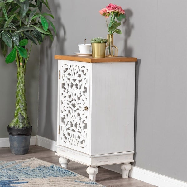 PHI VILLA Retro Distressed Hollow-Carved Side Table