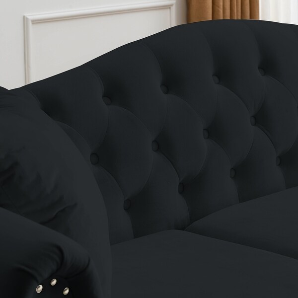 Chesterfield Sofa Black Velvet for Living Room