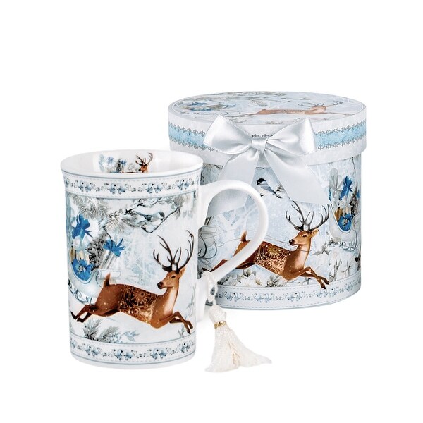 STP Goods 10.8 Christmas Reindeer Bone China Tea/Coffee Mug in Gift Box