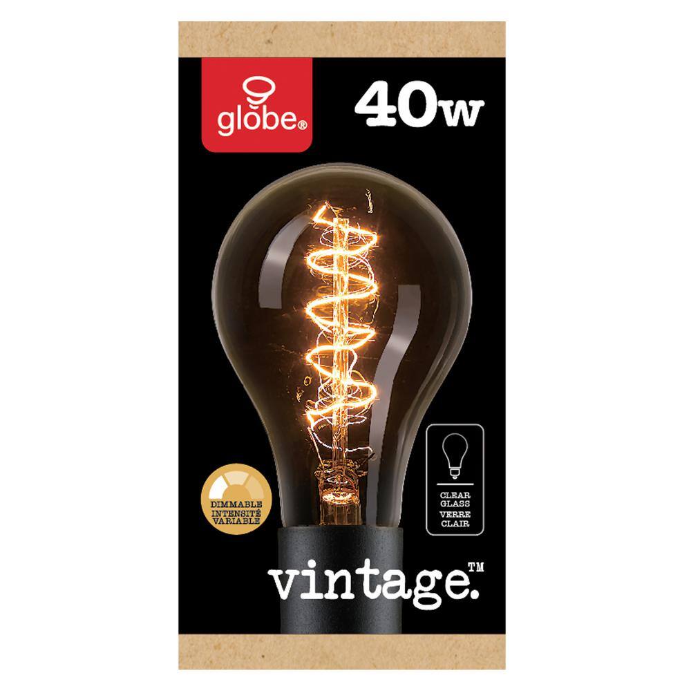 Globe Electric 40 Watt A21 Dimmable Spiral Filament Vintage Edison Incandescent Light Bulb Soft White Light 83005