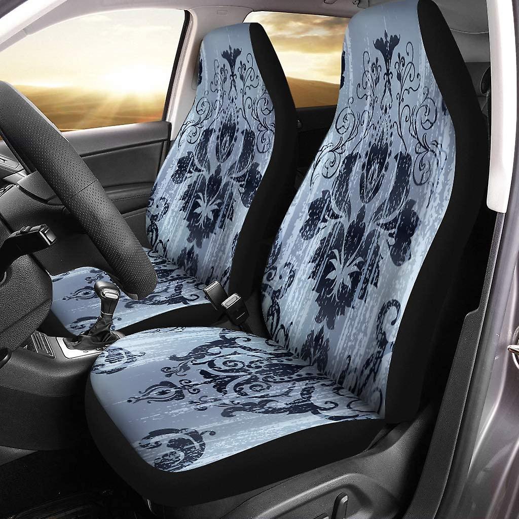 Set Of 2 Car Seat Covers Blue Retro Universal Auto Front Seats Protector Fits For Car，suv Sedan，truck