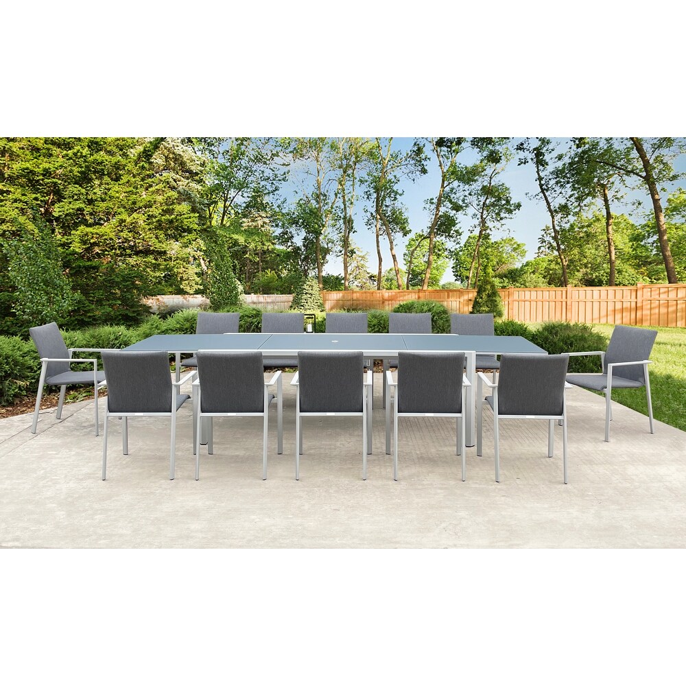 Luzzi Light Grey 13 Piece Aluminum Outdoor Dining Set with Sling Set in Midnight Grey   N/A