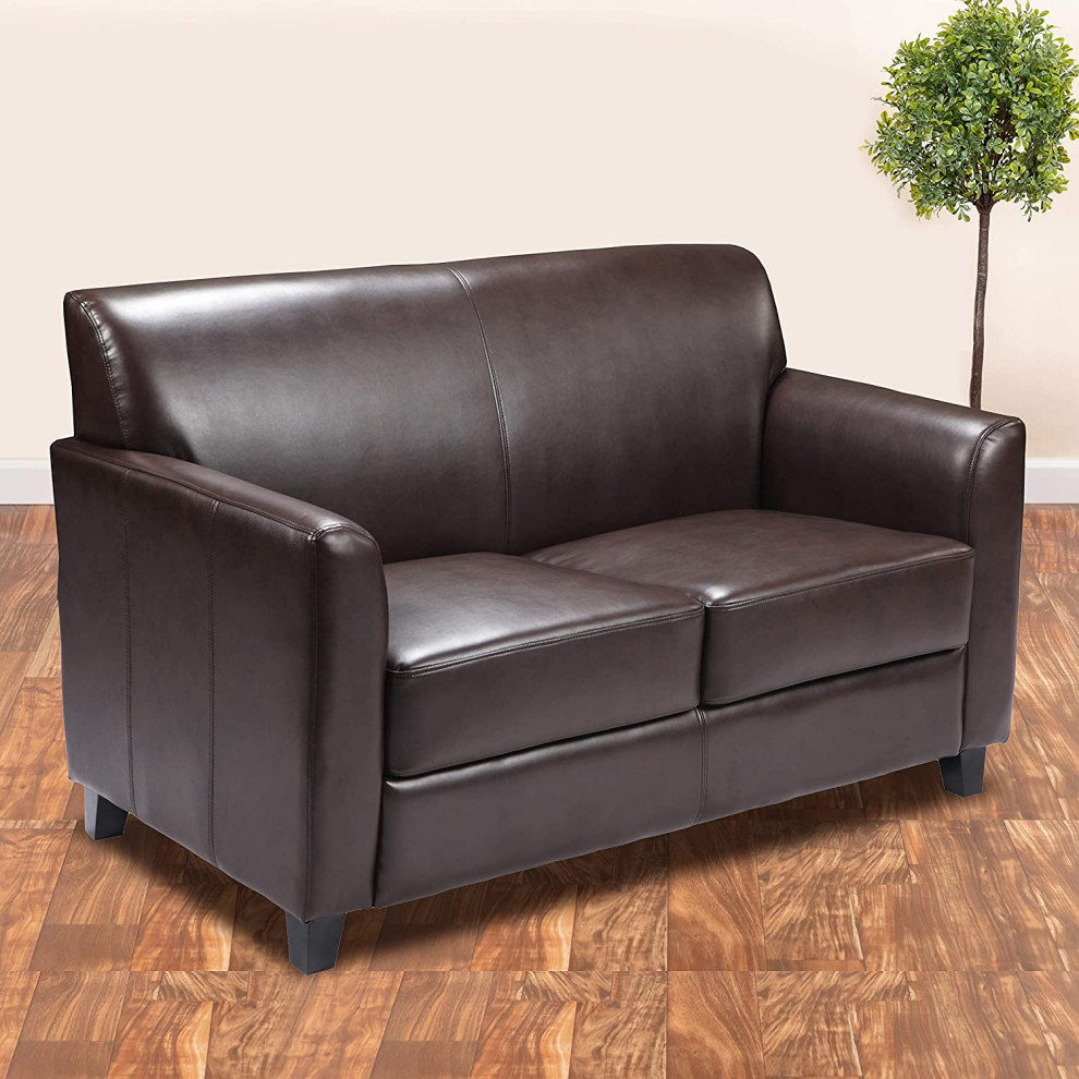 Contemporary Loveseat  Faux Leather Seat With Flared Arms  ampBack  Brown   Contemporary   Loveseats   by Decor Love  Houzz