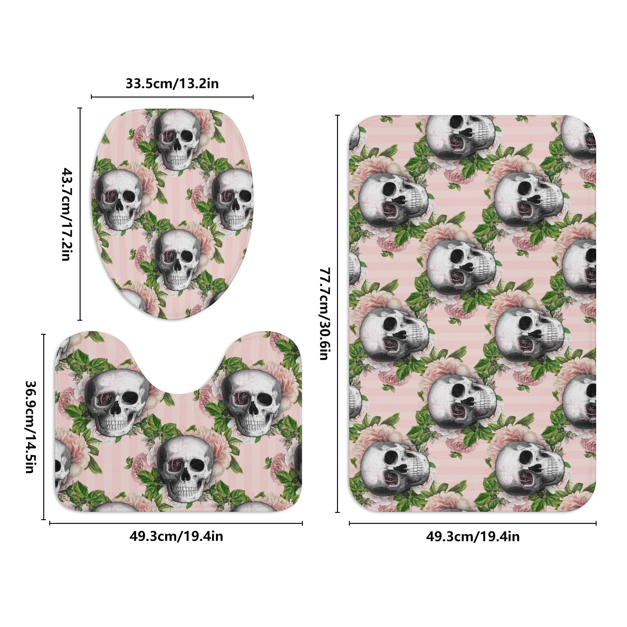 Skull Pink Bath Room Toilet 3 Piece Set