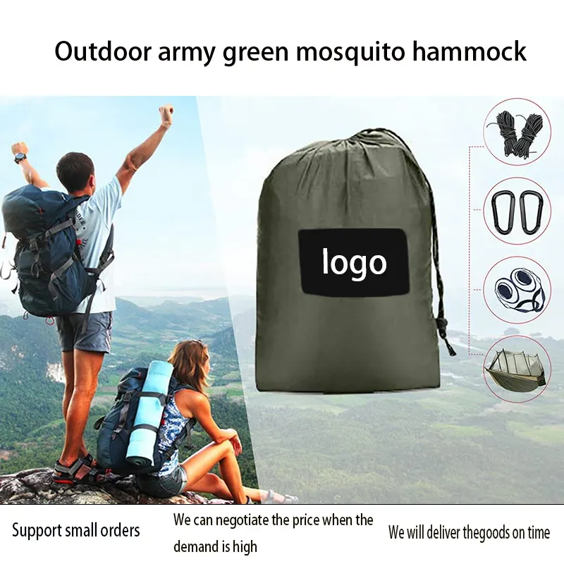 2024 Hot outdoor travel army green anti mosquito anti ant portable hammock mountain camping beach travel explosion