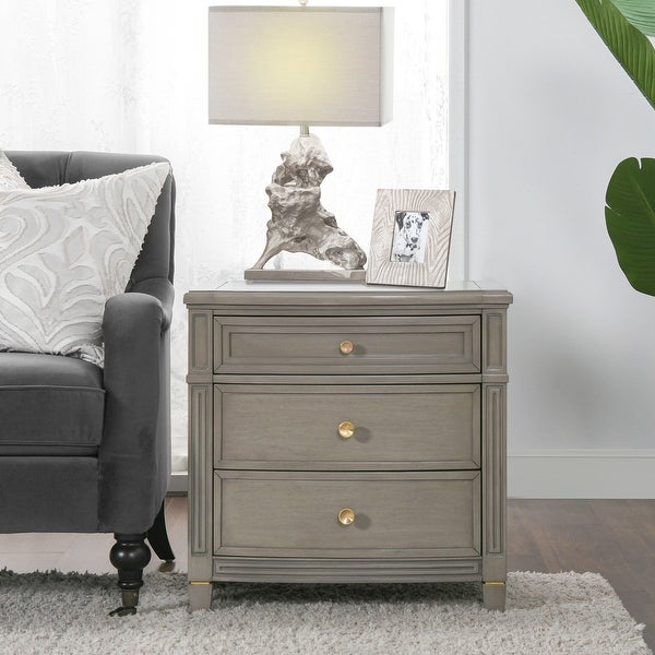 Dauphin Grey Cashmere 3-Drawer Rubber Wood Gold Accent End Table