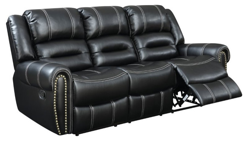 Furniture of America Stinson Faux Leather Glider Reclining Sofa in Black   Transitional   Sofas   by Homesquare  Houzz