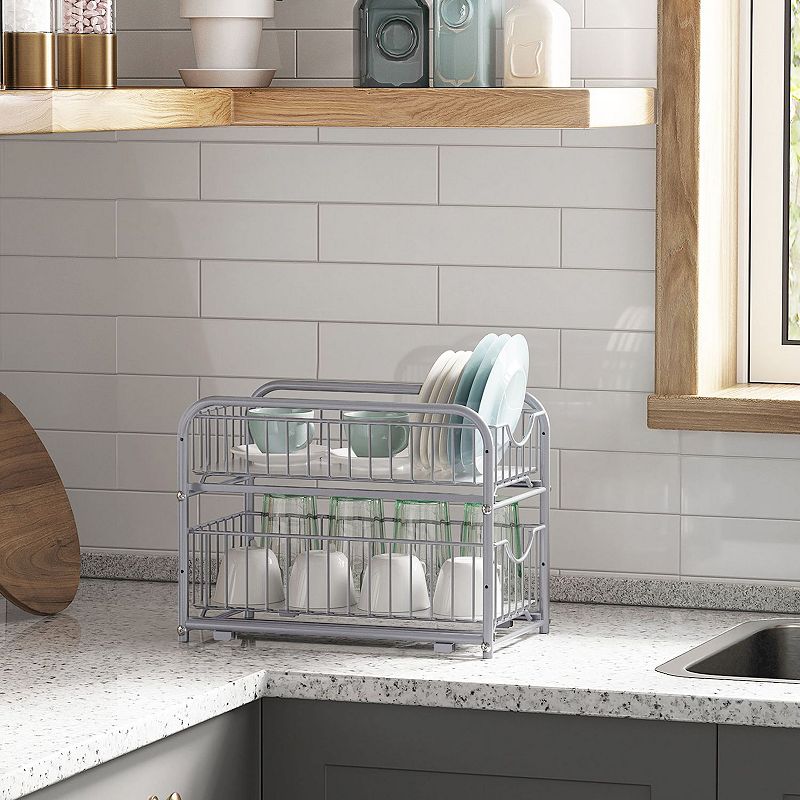 Silver 2-tier Pull Out Sliding Cabinet Organizer