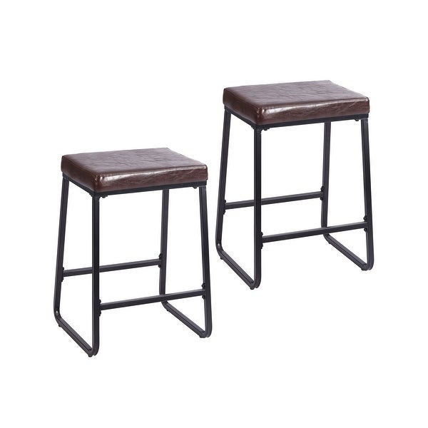 Porthos Home Selma Counter Stools Set of 2， PU Leather， Iron Legs